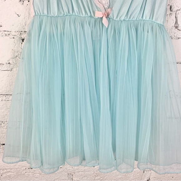 Night Magic Vintage Nylon Blue Ruffle Dress Medium - Picture 3 of 8